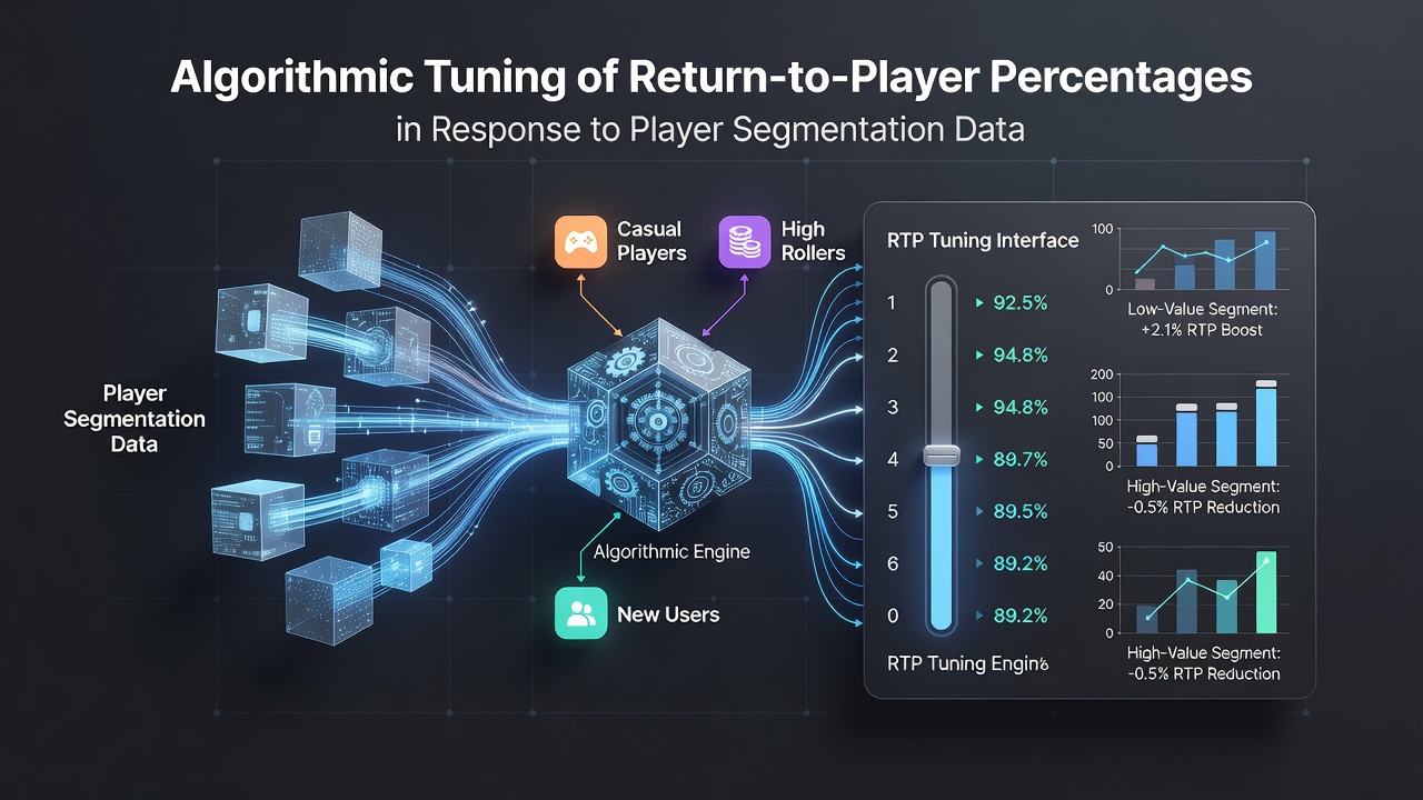 Diagram showing algorithmic flow from player data segmentation to RTP calibration