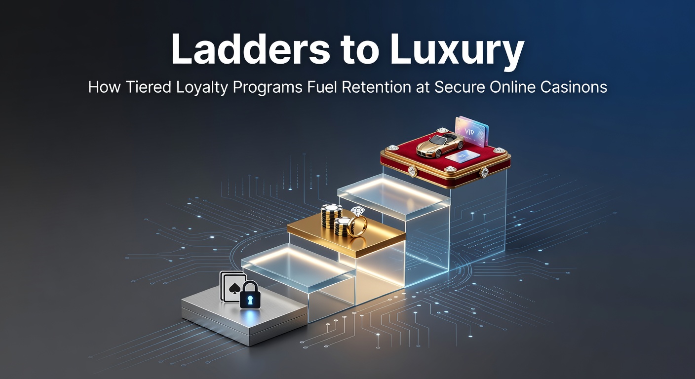 Golden ladder ascending through casino loyalty tiers from bronze base to diamond pinnacle, symbolizing player progression and escalating rewards