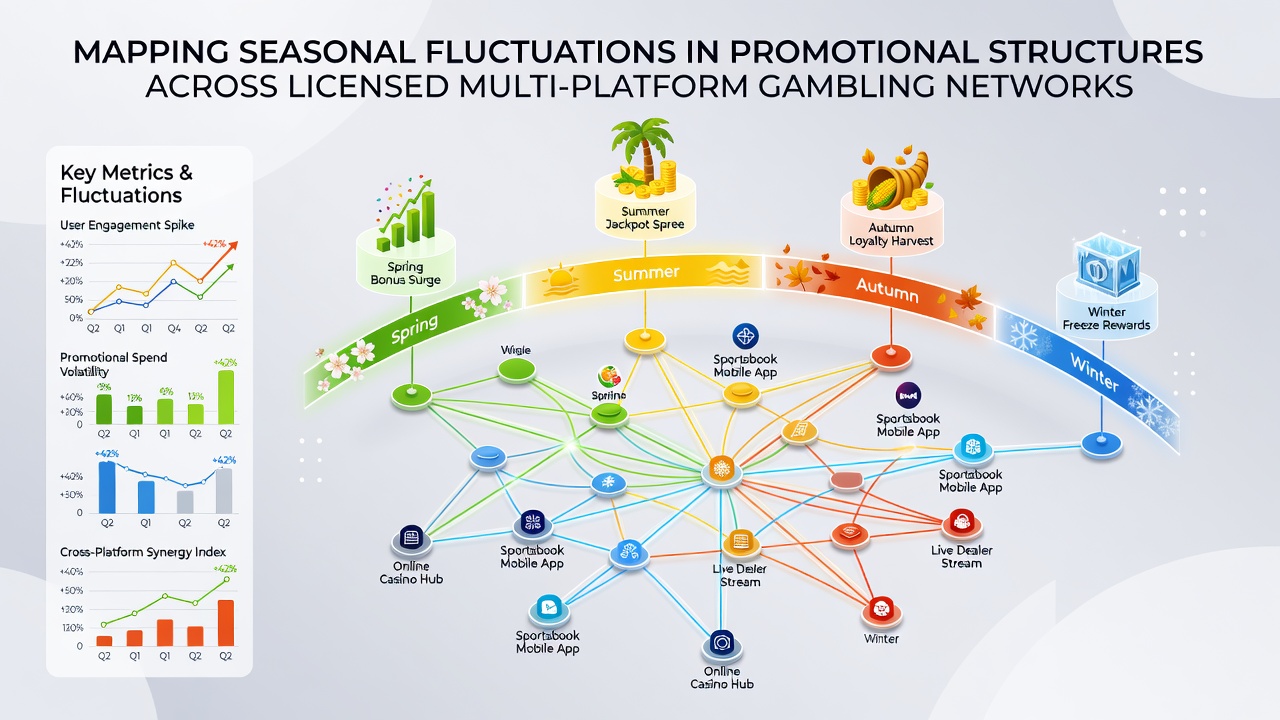 Analytics dashboard displaying seasonal promotional trends across different gambling platforms and regions