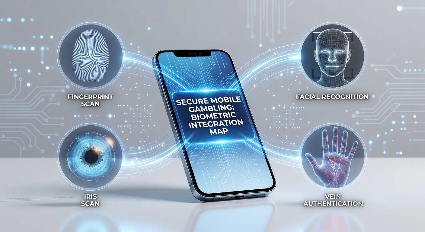 Secure mobile gambling app interface showing biometric login options including fingerprint and facial recognition icons