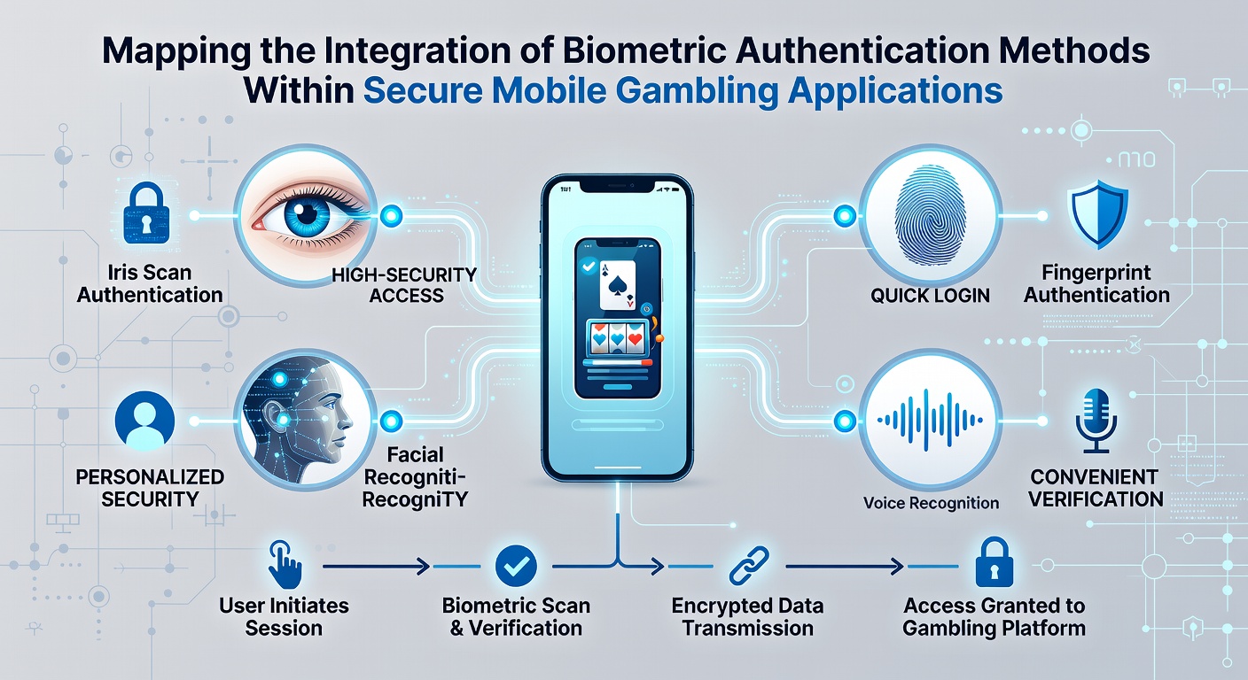 Flowchart diagram illustrating biometric authentication layers integrated into mobile gambling application security architecture