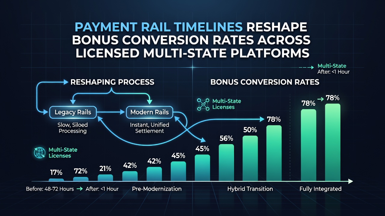 Graph showing bonus conversion rate changes linked to payment rail timelines in August 2026