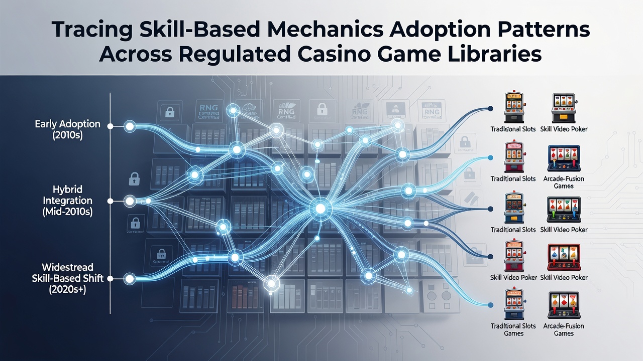 Overview of skill-based game integrations in regulated casino libraries showing interface examples and adoption timelines