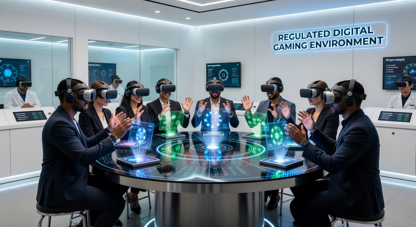 Virtual reality setup for immersive blackjack and roulette tables in a regulated online casino